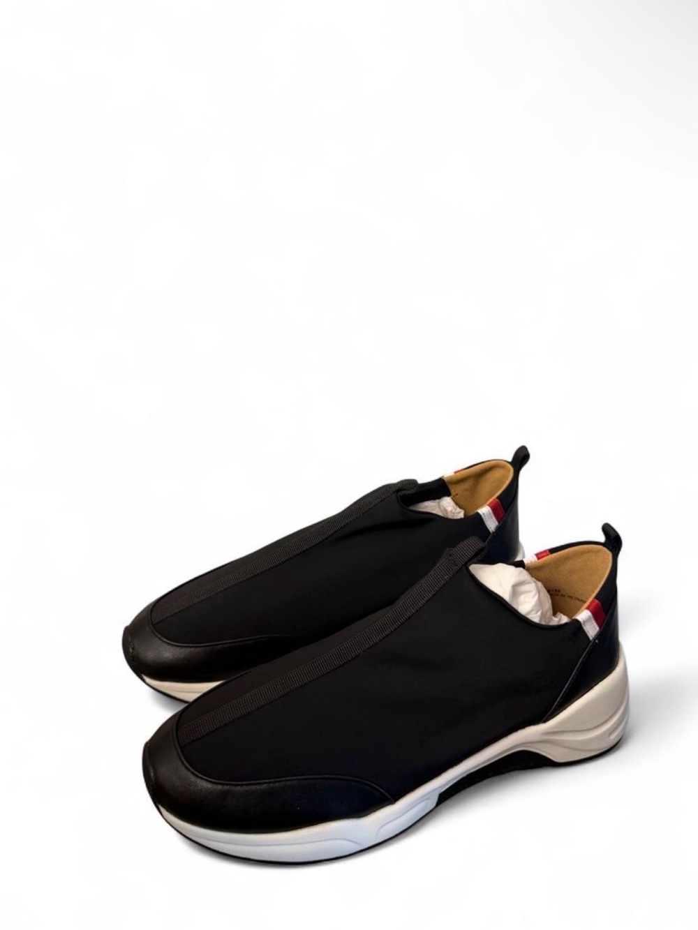 Paolo Black Slip-On Women's Sneakers with Red & White Heel Tabs